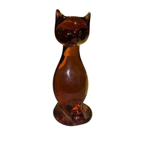 MCM 5.5" Amber Glass Cat Paperweight Figurine, Vintage, Rare Find, Elegant Decor - Picture 6 of 9